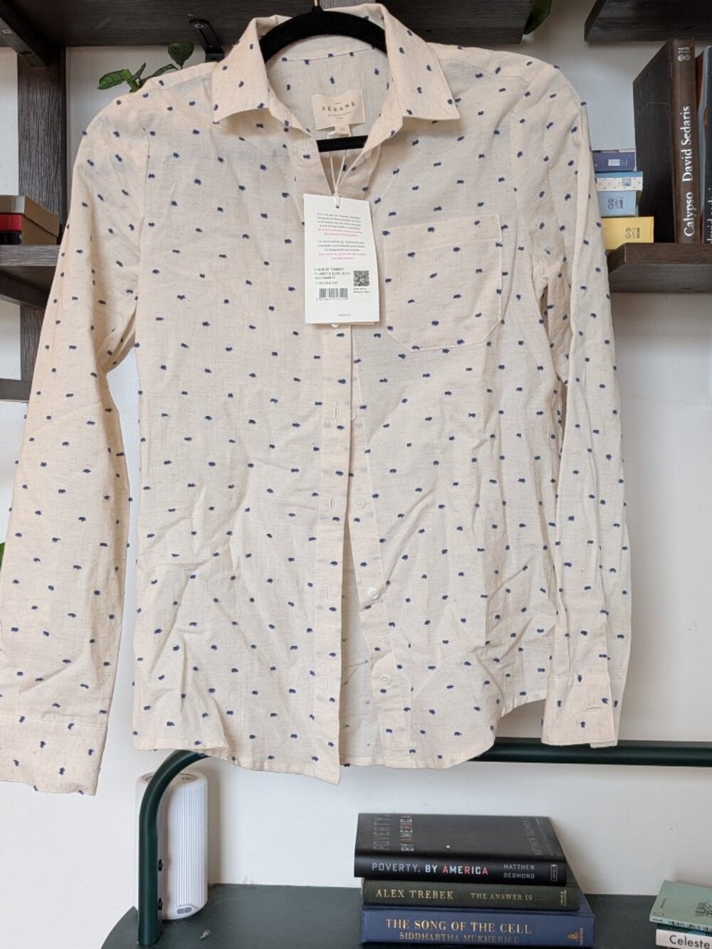 Sézane Tomboy Shirt Pumetis Ecru Blue NWT (Size 2)